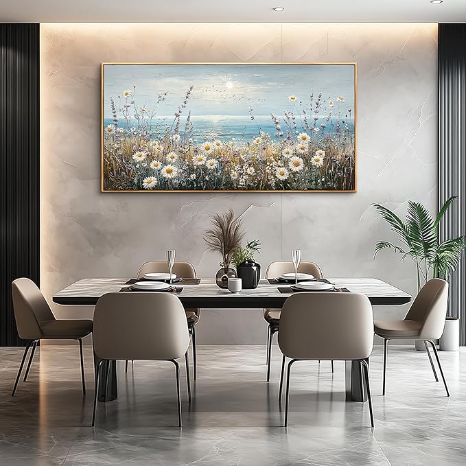 PHAOHUAXM Large Canvas Printing Artworks Mural Wall Decor For Living Room Wall Art For Bedroom Office Decor Blue Ocean Paintings Flowers Watercolour Wall Pictures Home Decor Wood Framed 30x60 In-Ruum Studio Home
