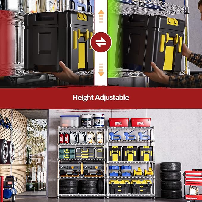 IZEUK 5-Tier Heavy Duty Metal Storage Shelving Unit (Chrome, 17.7" D x 47.2" W x 72.3" H, 1750 lbs Capacity), Adjustable Steel Wire Rack Shelf Organizer for Garage, Kitchen, Pantry, Basement, Laundry-Ruum Studio Home