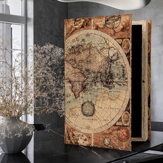 Decorative Fake Book Box for Shelf Decor, Coffee Table Storage & Home Decor - Vintage Faux Leather Embossed Secret Storage Box with Magnetic Closure (12" Large Size)-Ruum Studio Home