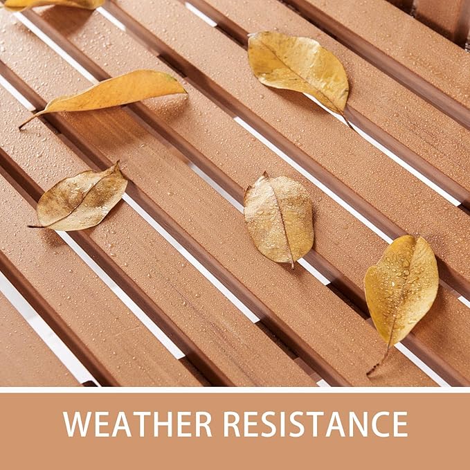 Psilvam 2-Person Poly Lumber Outdoor Bench with 700 Lbs Weight Capacity – Weatherproof Garden Seating for, Balcony Porch & Park, All-Weather Fade-Resistant Patio Furniture (Teak Color)-Ruum Studio Home