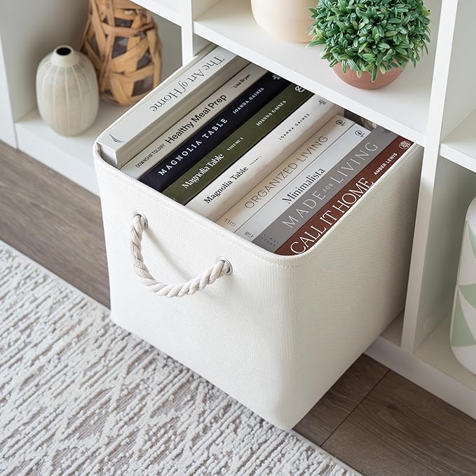 OrganiHaus 12x12 Cube Storage Bins 4 Pack, Foldable Cube Storage Organizer w/ Rope Handles, Collapsible Fabric Bins for Toys, Clothes & Closet Organization, Fabric Square Baskets - Off-White-Ruum Studio Home