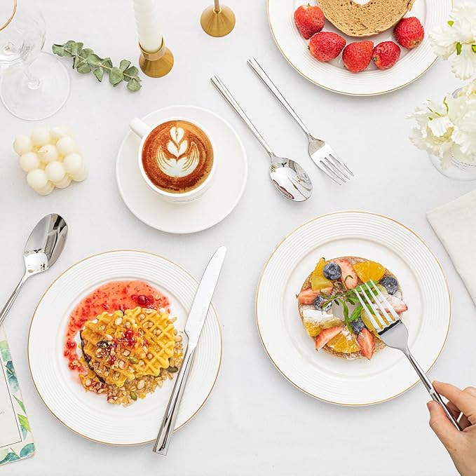 KINGSTONE Silverware Set with Serving Utensils, 45-Piece Forged Flatware Set Cutlery Set Premium Stainless Steel, Service for 8, for Kitchen, Home, Wedding, Party, Mirror Polished and Dishwasher Safe-Ruum Studio Home