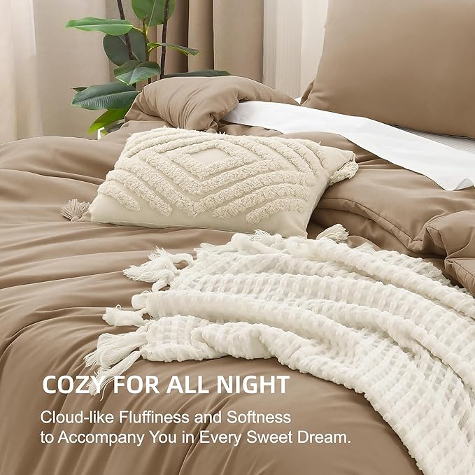 Litanika Taupe Comforter Set King Size, 3 Pieces Solid Bedding Comforter Set, All Season Fluffy Bed Set (104x90In Comforter & 2 Pillowcases)-Ruum Studio Home