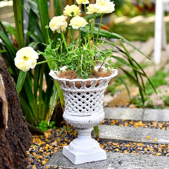 Sungmor Heavy Duty Cast Iron Urn Planter, Beautiful Hollow Trophy Design Tall Orchid Flower Pot, Large Decorative Plastic Flowers Plants Bouquets Vase, Rustic French Country Pot for Home or Garden-Ruum Studio Home