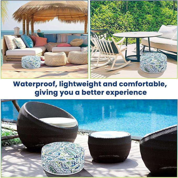 2 Pack Outdoor Inflatable Ottoman Waterproof Inflatable Pouf Foot Rest with Handle D21 x H9 Portable Outdoor Foot Rest for Patio Garden Camping or Home-Ruum Studio Home