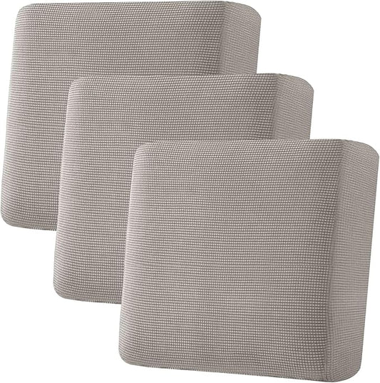 H.VERSAILTEX Super Stretch Individual Seat Cushion Covers - Sofa & Couch Cushion Slipcover Sets - Thick Jacquard Textured Twill Fabric (3 Piece XL Sofa Cushion Covers, Taupe)-Ruum Studio Home