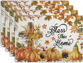 Fall Cross Pumpkin Placemats Set of 4 Autumn Thanksgiving Harvest Sunflower Maple Leaf Orange Linen Table Mats Seasonal Farmhouse Decorative Place Mat for Party Kitchen Dining Decor-Ruum Studio Home