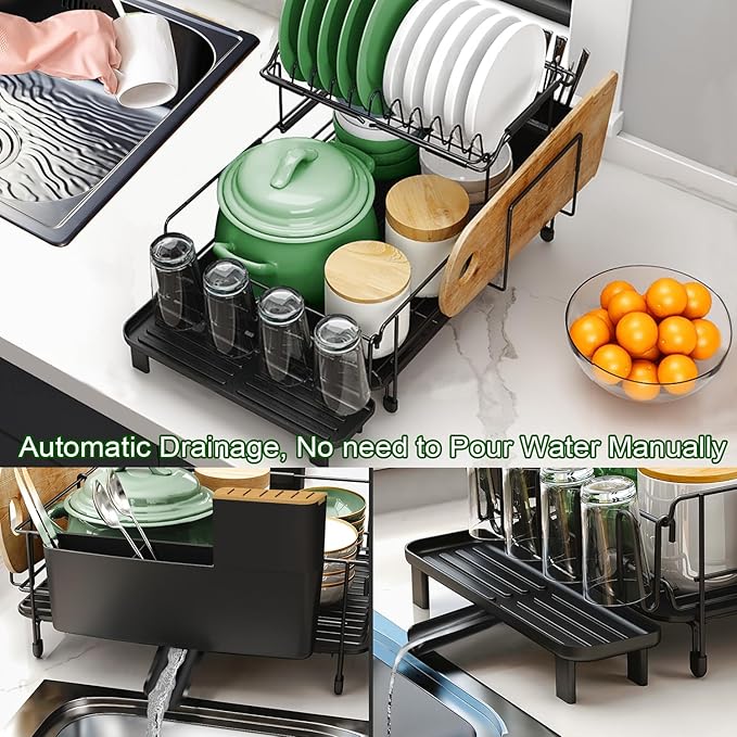 Runnatal Large Dish Drying Rack with Drainboard Set, Stainless Steel Detachable 2-in-1 Large-Capacity 2-Tier Over The Sink Anti-Rust Dish Rack and Dish Drainer for Kitchen Counter-Ruum Studio Home