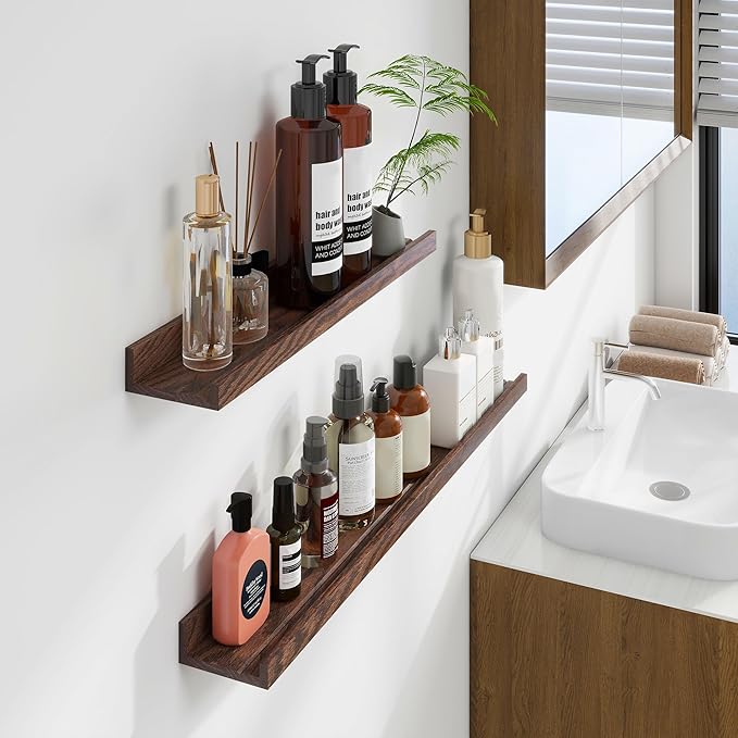Floating Picture Ledge Shelves 48 Inch Solid Oak Wood Set of 2, Rustic Wall Storage Shelves with Lip, Kids Bookshelf, Photo & Picture Ledge Shelves for Bedroom, Living Room, Kitchen-Ruum Studio Home