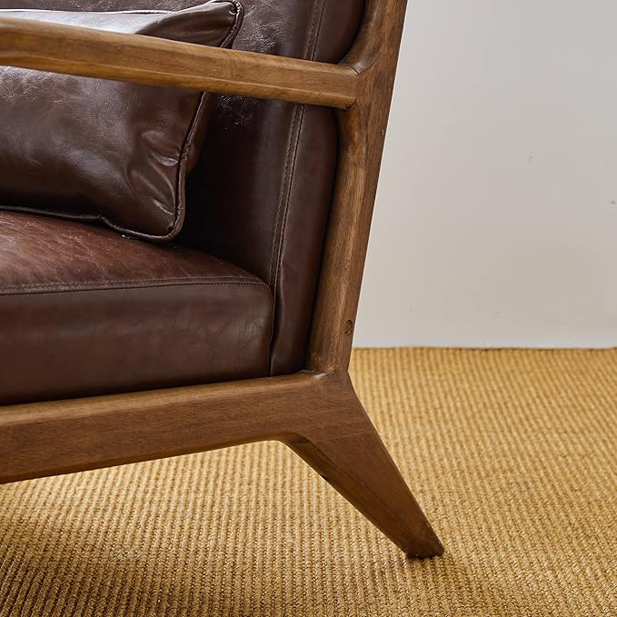 Glitzhome 30.75 "H Mid Century Coffee Accent Armchair, Single Reading Armchair PU Leather Lounge Chair with Walnut Ruberwood Frame-Ruum Studio Home