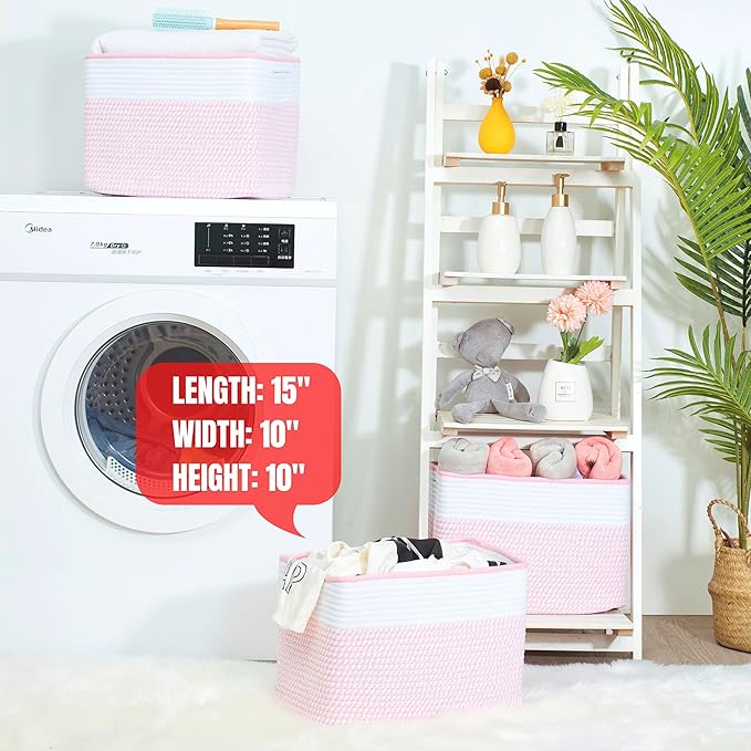 MINTWOOD Design 3-Pack Storage Baskets for Shelves, Decorative Baskets for Organizing, Woven Baskets for Storage, Book Basket, Cube Organizer, Cube Storage Bin Box, Closet Organizers, Light Pink-Ruum Studio Home