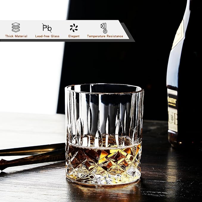 Whiskey Glasses Set of 4,Rock Glasses,11 oz Lead-Free Crystal Bourbon Glass,Old Fashioned Glass for Bourbon,Cognac,Irish Whisky,Personalised Whisky Glass Gift Set for Men,Dad,Brother-Ruum Studio Home