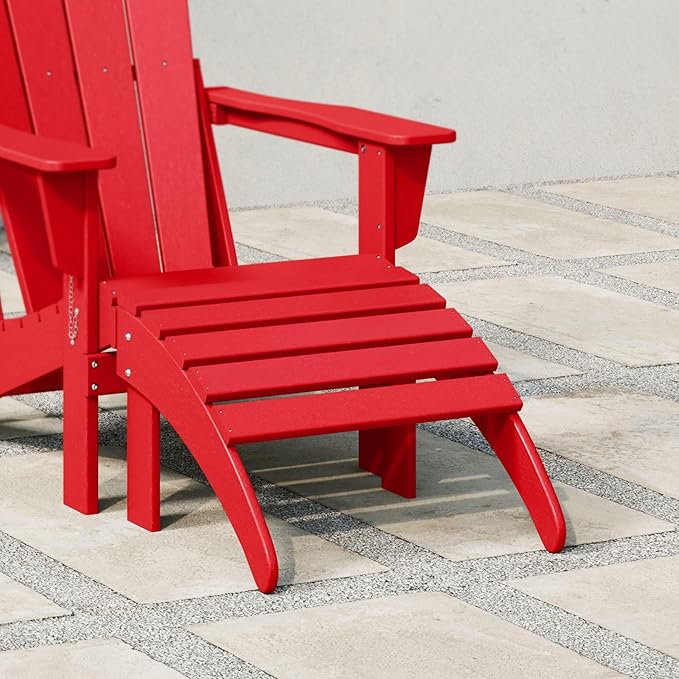 WestinTrends Outdoor Ottoman, Patio Adirondack Ottoman Foot Rest, All Weather Poly Lumber Folding Foot Stool for Adirondack Chair, Widely Used for Outside Porch Pool Lawn Backyard, Red-Ruum Studio Home