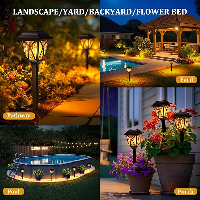 GIGALUMI Solar Lights Outdoor Waterproof, 8 Pack Flickering Flame LED Lights, Garden Decor for Yard, Patio, Landscape, Planter, Walkway-Ruum Studio Home