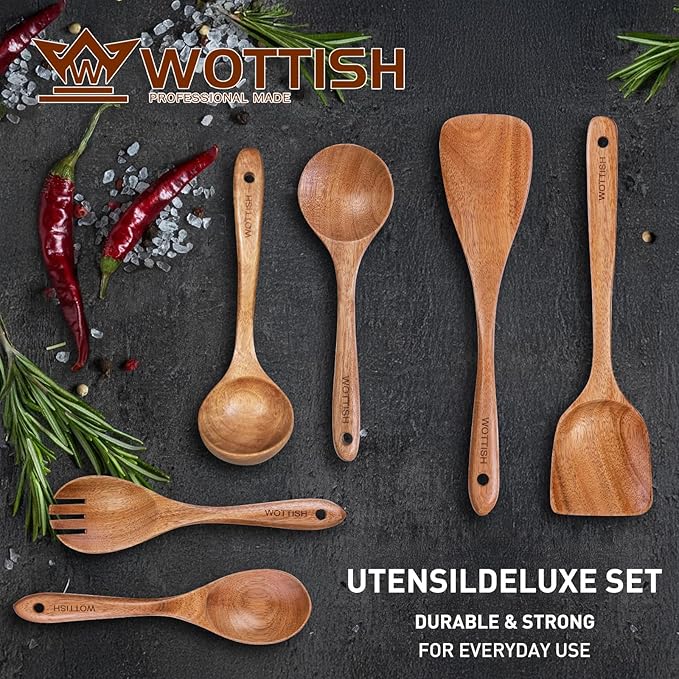 Wooden Spoons - Wooden Spoons for Cooking,Natural Wooden Kitchen Utensils Set Non Toxic,6-Piece Wooden Cooking Utensils(A06)-Ruum Studio Home