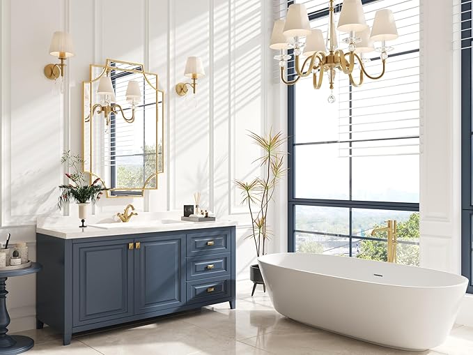 Kelly Miller Gold Bathroom Mirror for Wall, 24"x36" Large Decorative Mirror Gold Wall Mirror Vanity Mirror Beveled Wall Decor for Master Bath Half Bath Living Room Bedroom Fireplace Mantle Entryway-Ruum Studio Home