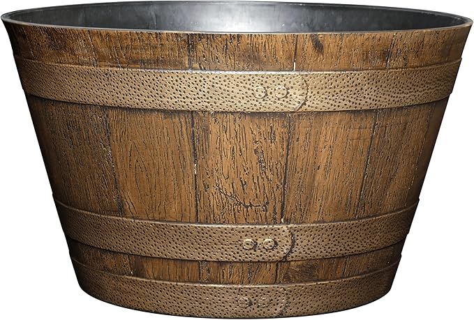 Classic Home and Garden Whiskey Barrel Planters - Wooden Finish Flower Planter Pot - Stylish Garden Pots - Indoor & Outdoor Resin Planters - Weather-Resistant Planting Pots (20.5" Oak Brown, 1-Pack)-Ruum Studio Home