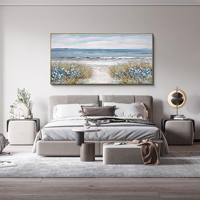 XLSJERST Large Framed Wall Art for Living Room Decor - Farmhouse Boho Beach Coastal Vintage Floral Ocean Wall Picture Flowers Sea Canvas Print Artwork for Home Bedroom Office 29x58-Ruum Studio Home