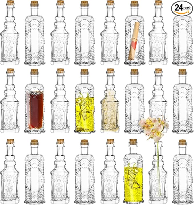24 pcs Small Mini Clear Vintage Glass Bottles with Corks, Small Bud Vases, Decorative, Potion Bottles, 1.6oz for Party Wedding DIY Decoration/ Sand Art Bottles/Spell Jars/Message In a Bottle Kit-Ruum Studio Home