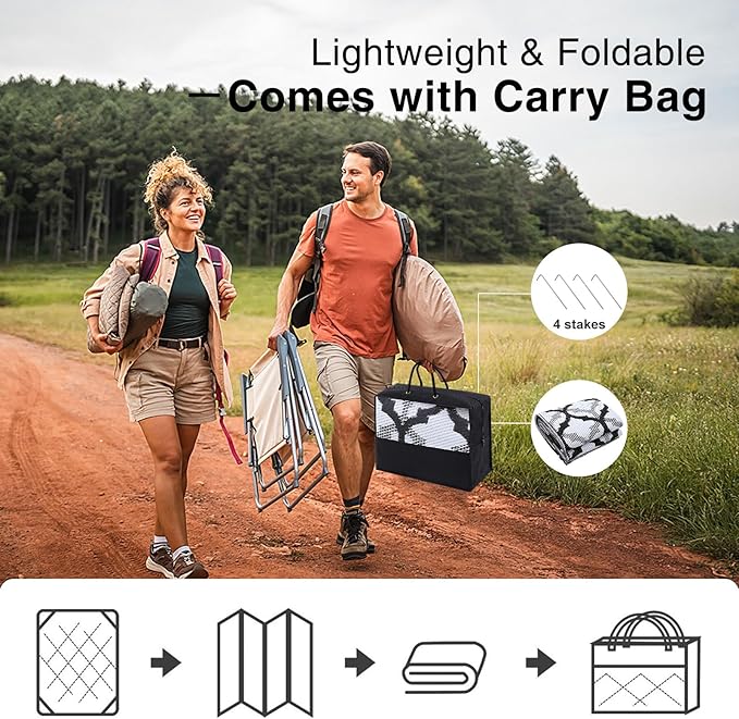 OLANLY Reversible Outdoor Rug 8x10 ft Clearance, Waterproof Outdoor Plastic Straw Rug with Interlacing Pattern, RV Mat for Patio, Camping, Balcony, Deck, Backyard, Black & White-Ruum Studio Home