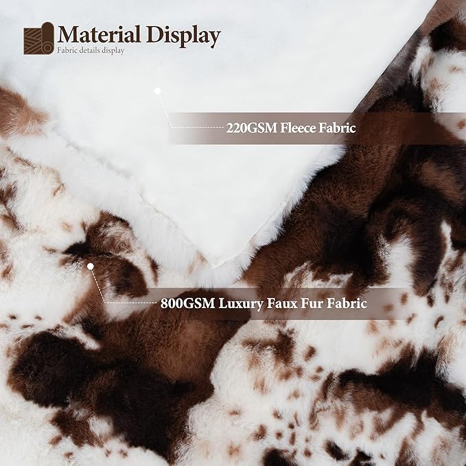 Touchat Cow Print Blanket for Couch, Faux Fur Throw Blanket, Super Heavy Warm Cozy Blankets for Bed Sofa, Bubble Plush Fuzzy Soft Mink Blanket for Living Room Bedroom, Cow Brown-Ruum Studio Home