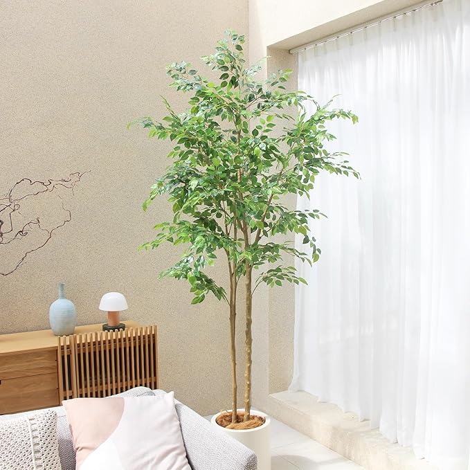Tall UV Resistant Ficus Tree Artificial，8ft(96in) Realistic Texture Potted Faux Ficus Tree， Fake Trees Indoor Outdoor for Home Office Living Room Bedroom Foyer Porch Decor.-Ruum Studio Home