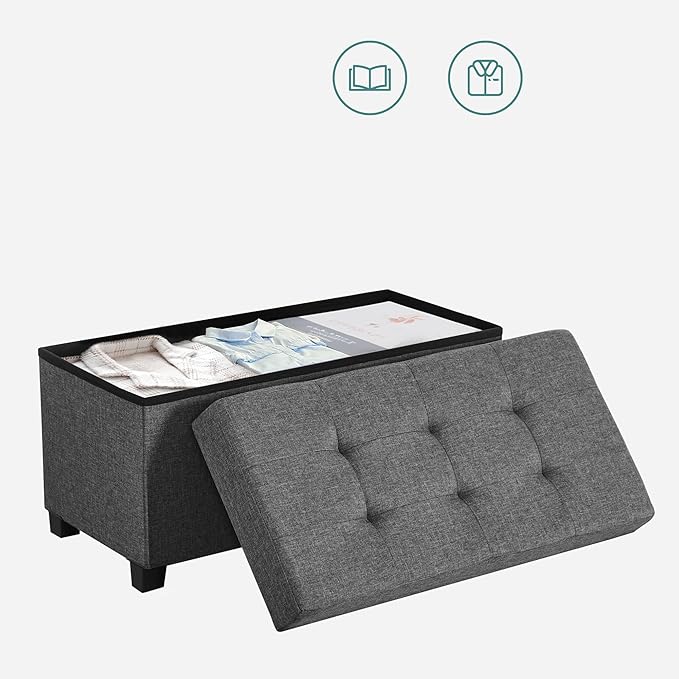 SONGMICS Storage Ottoman Bench, Foldable Foot Rest with Legs, 15 x 30 x 15.2 Inches, End of Bed Bench, Storage Chest, Load up to 660 lb, for Living Room, Bedroom, Entryway, Slate Gray ULSF16GYZ-Ruum Studio Home