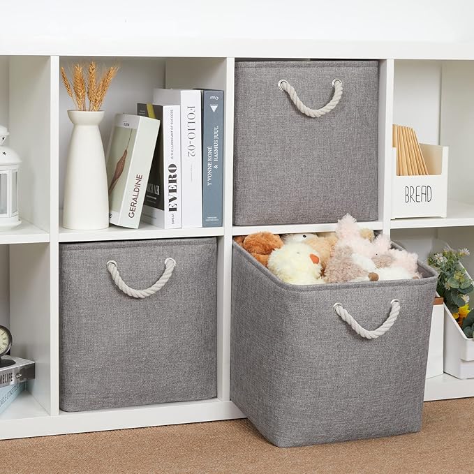Bidtakay Grey Baskets Foldable Storage Cube Bins 13x13x13 Cube Storage Organizer Closet Set of 3 Fabric Storage Baskets for Home Office Large Baskets for Nursery Baby Toy Storage-Ruum Studio Home