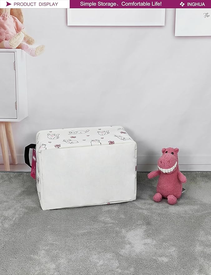 Rectangular Storage Basket Fabric Organizer Bin for Toys,Books,Clothes,Gifts,Pets-Perfect for Home,Office,Nursery,Dorm,Shelf(Rec-Love cat )-Ruum Studio Home