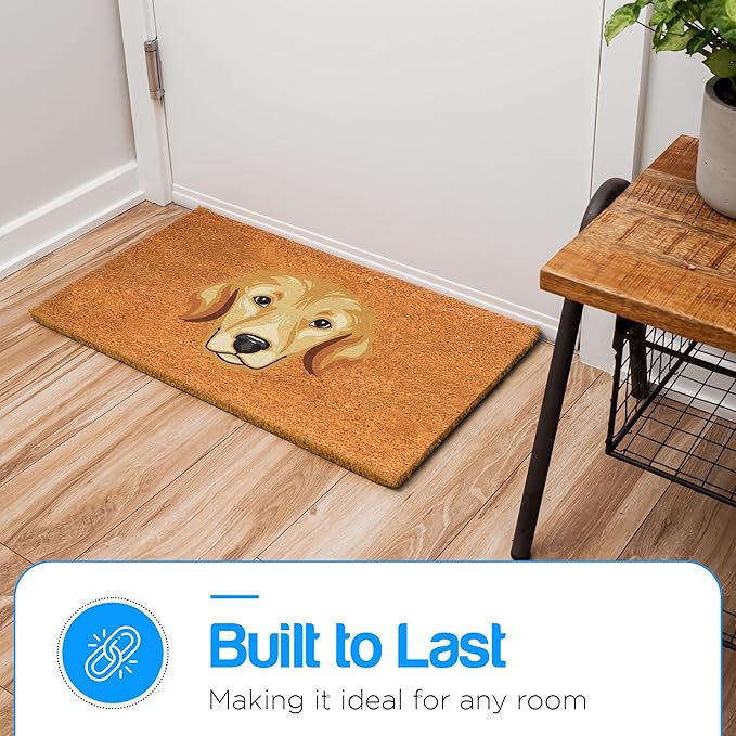 PLUS Haven Coco Coir Door Mat with Heavy Duty Backing, Natural Welcome Bull Dog Doormat, 17.5”x 30” for Entrance, Front Porch, Easy to Clean Entry Mat, Outdoor and Indoor Uses-Ruum Studio Home