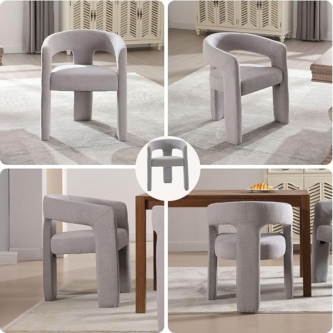 Grey Chenille Dining Chairs Set of 2, Modern Barrel Dining Room Chairs Upholstered Faux Fur Accent Chair with Arms and Round Back for Living Room Kitchen Armchair No Assembly Needed-Ruum Studio Home