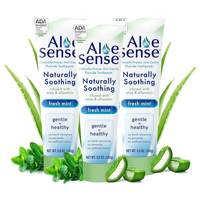Naturally Soothing Toothpaste for Sensitive Teeth and Gum Care with Aloe Vera, Allantoin & Fresh Mint Flavor, Gentle & Natural, ADA Approved (5-oz, 3 Count)-Ruum Studio Home