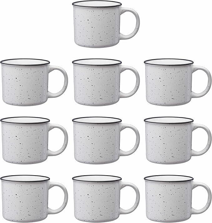 DISCOUNT PROMOS Ceramic Campfire Coffee Mugs 13 oz. Set of 10, Bulk Pack - Perfect for Tea, Espresso, Cappuccino, Hot Cocoa - White-Ruum Studio Home