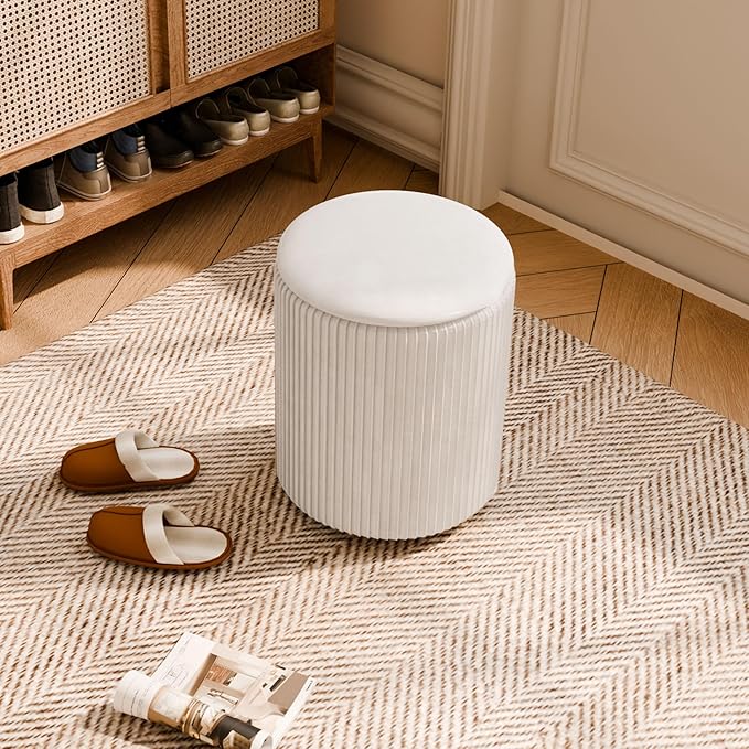 Ottoman with Storage Set of 2, Velvet Storage Ottoman, Upholstered Sponge Vanity Stool Support 300lbs, Multifunctional Coffee Table Foot Rest Ottomans for Living Room Bedroom, White-Ruum Studio Home