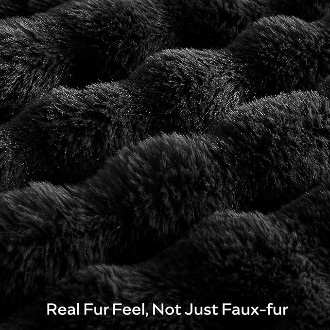 JELLYMONI Faux Fur Throw Blanket, Black for Couch, Fuzzy Cozy Plush Bubble Bed, Thick and Warm, Twin (60" x 80")-Ruum Studio Home