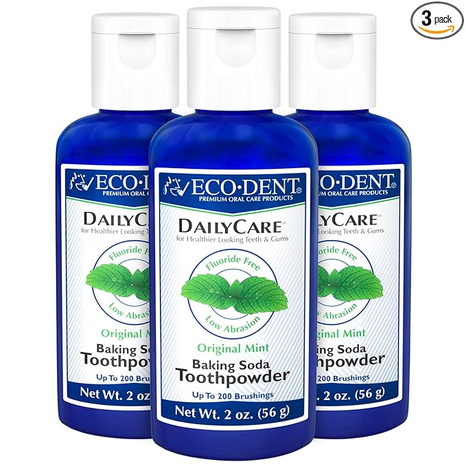 Eco-Dent DailyCare Baking Soda Toothpowder, Mint - Fluoride-Free Toothpaste Powder, SLS-Free Tooth Powder with Baking Soda, Minerals, and Essential Oils, Toothpaste Alternative, 2 Oz Ea (Pack of 3)-Ruum Studio Home