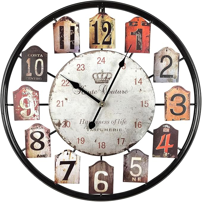 Large Wall Clock Separate Retro Dial Decorative Silent Non Ticking 20 Inch Big Vintage Farmhouse Clocks for Living Room,Black Metal Frame-Ruum Studio Home