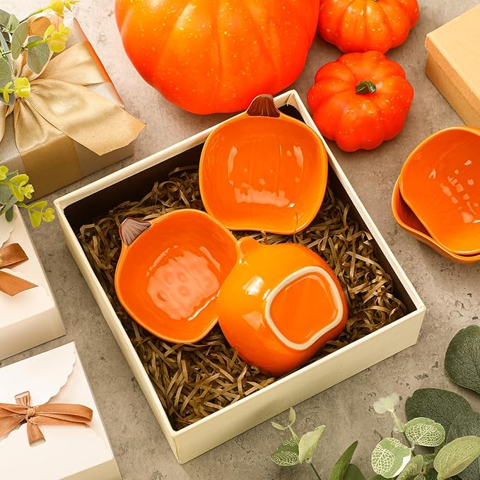 Dandat Fall Ramekins 6 oz Oven Safe Pumpkin Ceramic Ramekins Small Creme Brulee Dishes Dipping Pumpkin Baking Dish Shaped Bowl Plates for Serving Dip, Sauce, Condiments and Snack(24 Pcs)-Ruum Studio Home