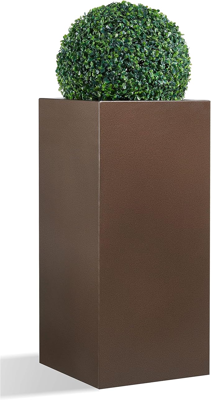 Metallic Heavy Tall Outdoor/Indoor Planter Box 14Lx14Wx30H Inches, Rectangular Tall Planter, Large Flowerpot, ‎25 Pounds, Espresso, No Assembly Required 1 Pack-Ruum Studio Home