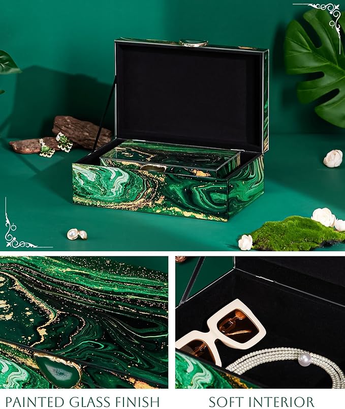 Homde Glass Decorative Storage Box: Set of 2 Boxes for Home Decor - Large Organizer with Lids for Decorations-Ruum Studio Home