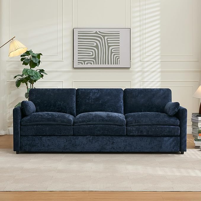 Tbfit Modern Couch Sofa, 89" Cloud Couch w/Pillows, Pocketed Spring Seat, Comfy 3-Seater Plush Foam Cushions, Chenille Fabric Removable Covers, Soft Upholstered Living Room Furniture Home Apartment-Ruum Studio Home