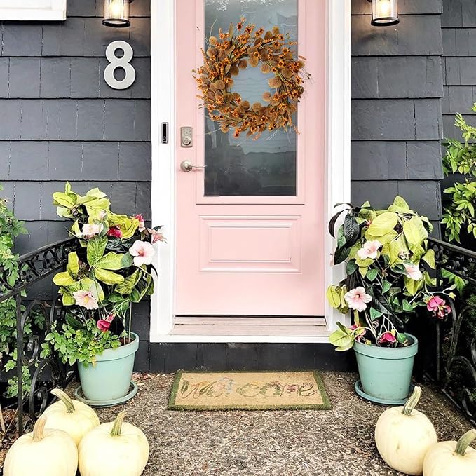 22 Inch Fall Wreath for Front Door Artificial Autumn Wreath with Eucalyptus Leaves Wild Flowers Harvest for Festival Thanksgiving Halloween Farmhouse Wall Home Decor-Ruum Studio Home