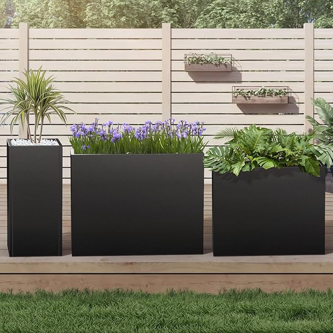 Metal Planter Box, Planter Boxes Outdoor Heavy Duty Metal Garden Planter Spliced Flower Pot with Partitions, All-Weather Use with Drainage Holes for Patio/Porch-30 x 14" x 14"-Ruum Studio Home