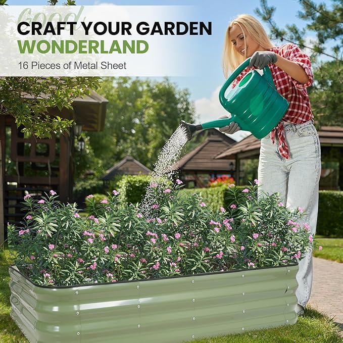 G GOOD GAIN 4-in-1 Adjustable Raised Garden Bed Kit | Galvanized Planter Boxes for Vegetables, Flowers | 12" Tall, Multiple Sizes (5x3x1ft, 4x4x1ft, 6x2x1ft, 7x1x1ft) | Outdoor Metal Raised Bed, Green-Ruum Studio Home