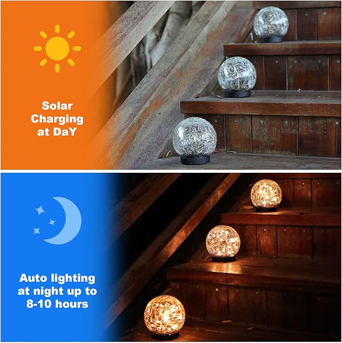 Solar Globe Lights Outdoor Waterproof-Solar Balls-Solar Garden Lights-Orbs for Outside 4 Pack Cracked Glass Ball for Lawn Patio Yard Backyard Decorations-Ruum Studio Home