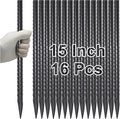 VVOKGO Rebar Stakes 15 Inches Ground Concrete Form Stakes (16pcs), 3/8" Diameter Straight Metal Spikes Heavy Duty with Chisel Point End, Steel Anchors for Fence, Concrete Timber, Garden Plants, Black-Ruum Studio Home