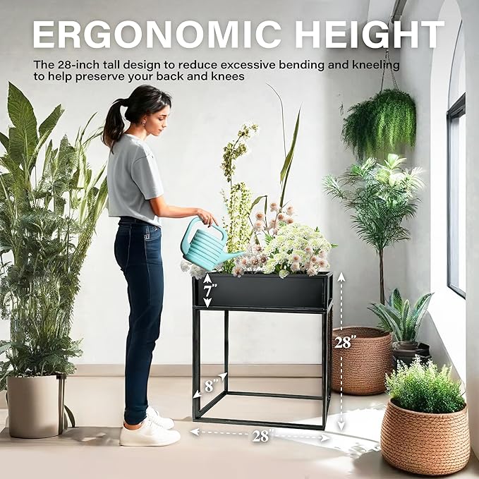 Cocoyard Elevated Planter Box - 28 Inch Durable Raised Garden Bed for Herbs and Flowers - Stylish Tall Rectangular Planter for Outdoor Plants & Backyard Gardening-Ruum Studio Home