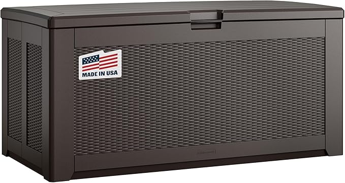 Rubbermaid Extra Large Resin Outdoor Storage Deck Box (134 Gal), Weather Resistant, Brown, Deck Organization for Home/Backyard/Pool Chemicals/Toys/Garden Tools/Porch/Patio Cushions-Ruum Studio Home
