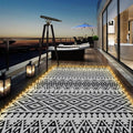 8x10ft Waterproof Outdoor Rug with LED Lights, Bohemia Reversible Plastic Straw Mat for Patio RV Camping Picnic Balcony Beach Deck Indoor Outdoor Carpet, Black&White-Ruum Studio Home
