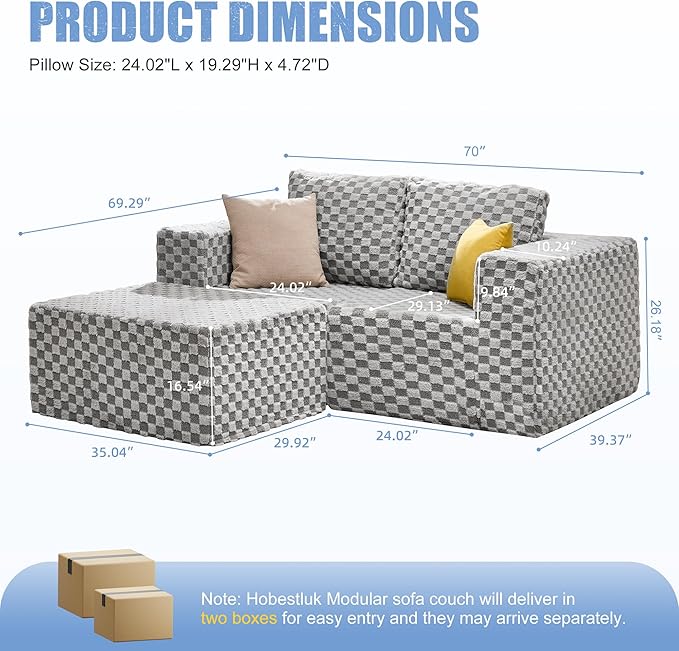 Hobestluk Modular Sectional Sofa 3 Seater Modular Sofa Couch (Plush Grey, Loveseat with Chaise)-Ruum Studio Home